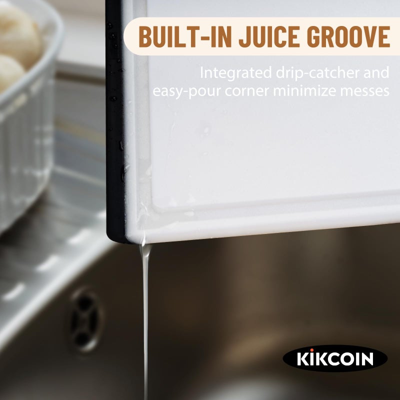 Kikcoin Plastic Cutting Boards for Kitchen  3-Piece Large Cutting Board Set Dishwasher Safe Chopping Boards with Non-slip Feet and Juice Grooves  White  Kikcoin - Image 3